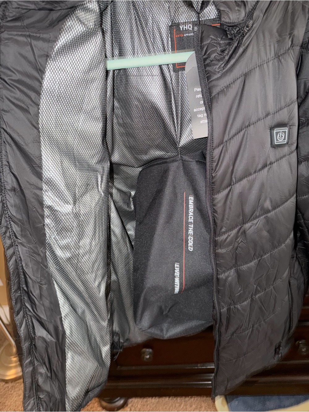 HQ Heated Jacket Black Quilted Puffer Jacket with Hood - Picture 3 of 11